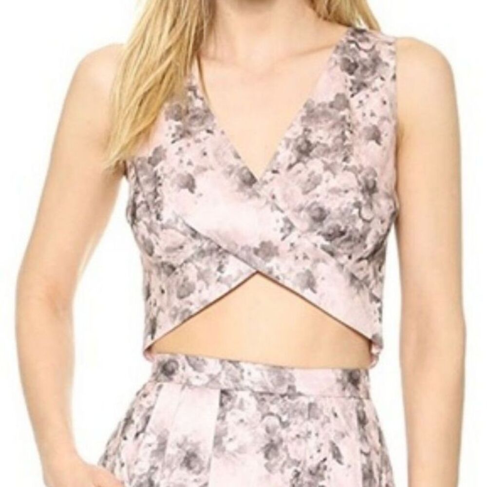 Robert Rodriguez $235 Pink Floral V-Neck Cropped Faux Wrap Top, Size 2, GUC